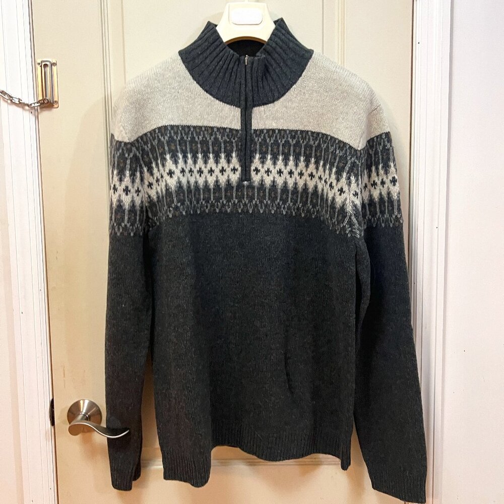 Sundance Men's Size XL 100% Lambswool Qtr Zip Sweater. Tan/Grey